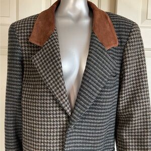 JL Colebrook Women Blazer Brown Size Med Hoodthooth Suede Collar Multi Pattern